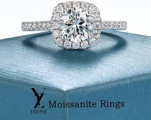خواتم خطوبة Halo Moissanite للنساء 1.45 قيراط D Color VVS1 Cut Cut محاكاة الماس 18K الذهب الأبيض مطلي 925 الجنيه الاسترليني Silver Anniversary Promise Ring للنساء الحجم 4-9 in Kuwait