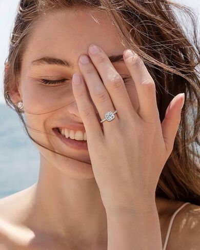 خواتم خطوبة Halo Moissanite للنساء 1.45 قيراط D Color VVS1 Cut Cut محاكاة الماس 18K الذهب الأبيض مطلي 925 الجنيه الاسترليني Silver Anniversary Promise Ring للنساء الحجم 4-9 in Kuwait