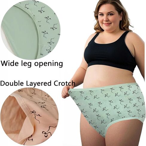 Women's Cotton Underwear Plus Size XL-5XL Ladies Briefs Panties Bow Print Underwear for Women 6-Pack in Saudi Arabia