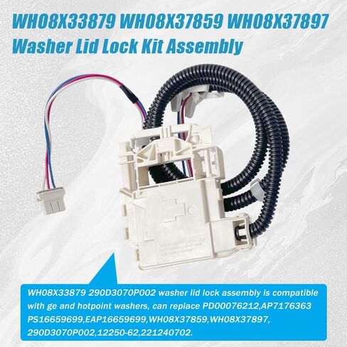 Wh08x33879 مجموعة قفل الغسالة - SPRING SPRING & IP55 مقاوم للماء ، UL معتمدة لسلسلة GE PTW600/PTW700/PTW900 ، GTW220/GTW385 ، نماذج HTW265 (يستبدل WH08X37859) in Saudi Arabia