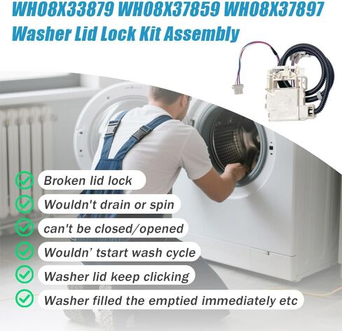 Wh08x33879 مجموعة قفل الغسالة - SPRING SPRING & IP55 مقاوم للماء ، UL معتمدة لسلسلة GE PTW600/PTW700/PTW900 ، GTW220/GTW385 ، نماذج HTW265 (يستبدل WH08X37859) in Saudi Arabia