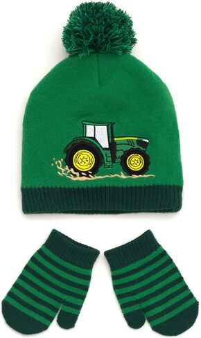 John Deere Tractor Kids Pom Pom Beanie and Mittens Cold Weather Set for Toddlers One Size in Saudi Arabia