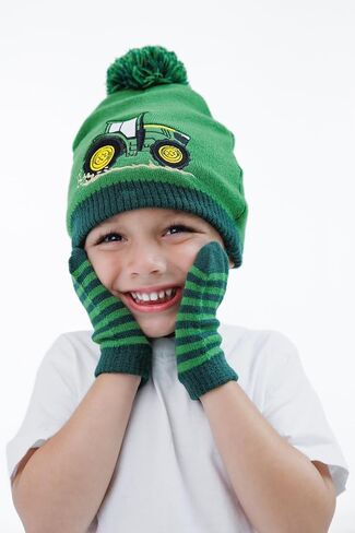 John Deere Tractor Kids Pom Pom Beanie and Mittens Cold Weather Set for Toddlers One Size in Saudi Arabia