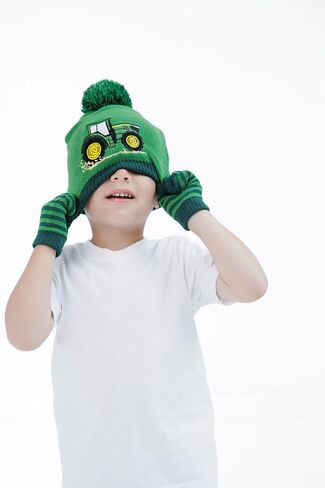 John Deere Tractor Kids Pom Pom Beanie and Mittens Cold Weather Set for Toddlers One Size in Saudi Arabia
