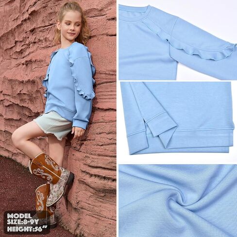 الأطفال الفتيات الكشكشة البلوز طويلة الأكمام Crewneck لطيف البلوز القمم الجانب الشق الخريف الربيع ملابس للأطفال in Kuwait