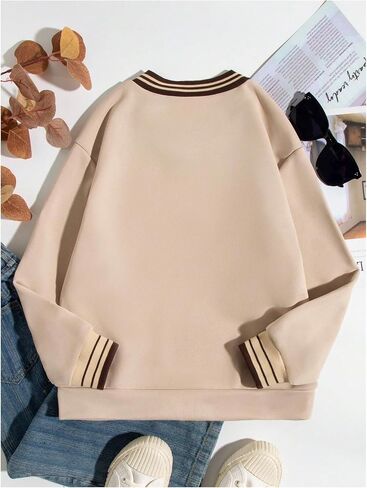 SOLY HUX Girl's Graphic Sweatshirt Letter Print V Neck Drop Shoulder Long Sleeve Preppy Casual Pullover Tops in Saudi Arabia