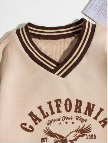 SOLY HUX Girl's Graphic Sweatshirt Letter Print V Neck Drop Shoulder Long Sleeve Preppy Casual Pullover Tops in Saudi Arabia