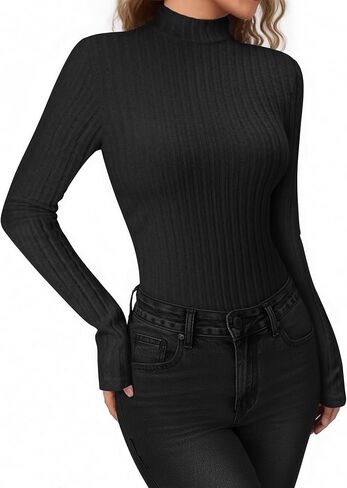 MANGOPOP Thermal Long Sleeve Shirts for Women Turtleneck Undershirts Ribbed Fitted Fleece Underwear Tops Sweatshirts in Saudi Arabia