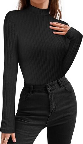 MANGOPOP Thermal Long Sleeve Shirts for Women Turtleneck Undershirts Ribbed Fitted Fleece Underwear Tops Sweatshirts in Saudi Arabia