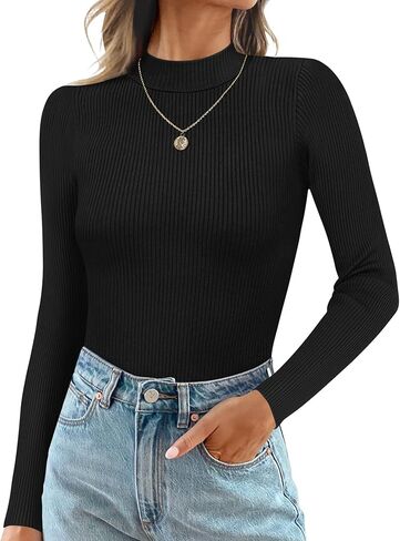 Ekouaer Mock Turtle Necks Tops for Women Long Sleeve Ribbed Shirts Thermal Slim Fit Lightweight Undershirts S-XXL in Saudi Arabia