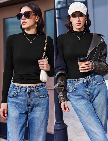Ekouaer Mock Turtle Necks Tops for Women Long Sleeve Ribbed Shirts Thermal Slim Fit Lightweight Undershirts S-XXL in Saudi Arabia