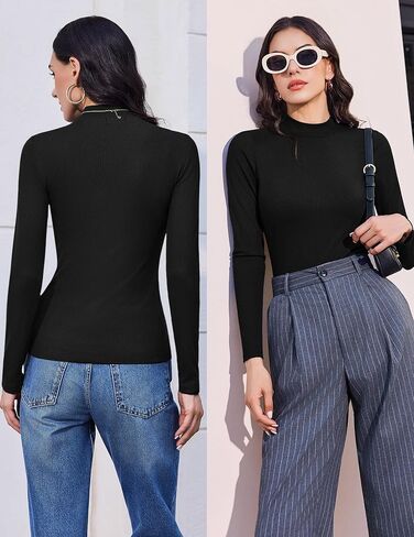 Ekouaer Mock Turtle Necks Tops for Women Long Sleeve Ribbed Shirts Thermal Slim Fit Lightweight Undershirts S-XXL in Saudi Arabia