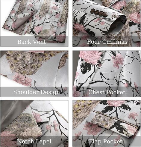 MOGU Mens Floral Blazer Paisley Suit Jacket Notched Lapel Tuxedo Men's Sport Coat for Casual Party Prom in Saudi Arabia