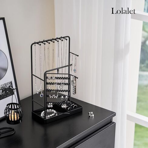 Lolalet Jewelry Stand Organizer, Room Dorm Decor Display Storage with Rotating Earring Holder Hanger and Removable Ring Tray for Necklace Bracelet Bangles Watches Studs -Gold in Saudi Arabia