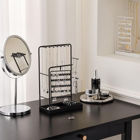 Lolalet Jewelry Stand Organizer, Room Dorm Decor Display Storage with Rotating Earring Holder Hanger and Removable Ring Tray for Necklace Bracelet Bangles Watches Studs -Gold in Saudi Arabia