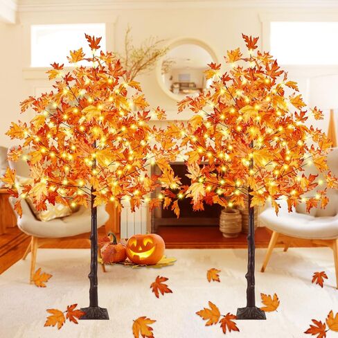 2pack 4ft 100led شجرة القيقب الاصطناعية المضاءة ، ديكور السقوط للمنزل ، شجرة القيقب مع وظيفة مؤقتة زخارف السقوط دافئ الضوء الأبيض للداخل في الهواء الطلق حصاد عيد الشكر in Kuwait