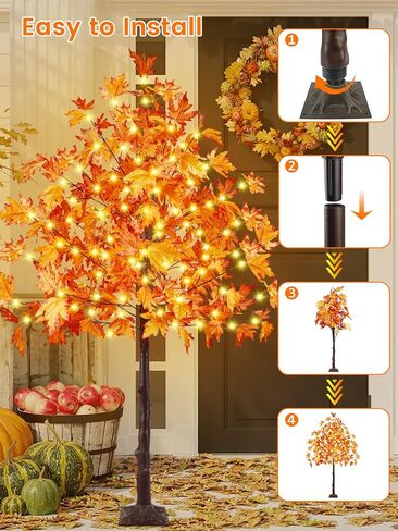 2pack 4ft 100led شجرة القيقب الاصطناعية المضاءة ، ديكور السقوط للمنزل ، شجرة القيقب مع وظيفة مؤقتة زخارف السقوط دافئ الضوء الأبيض للداخل في الهواء الطلق حصاد عيد الشكر in Kuwait