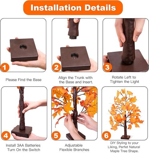 2 Pack 24 Inch Prelit Fall Maple Tree Fall Decorations for Home with 48 LEDs Battery Operated Timer Lighted Acorn Maple Tabletop Light Up Tree for Office Fall Decor Thanksgiving Decorations Indoor in Kuwait