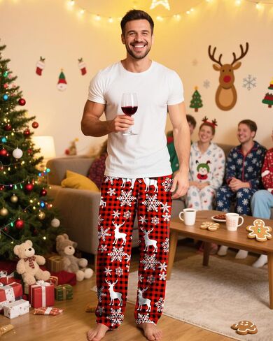 Mens Halloween Christmas Pajama Pants Soft Men Pj Bottoms with Pockets Drawstring Sleep Lounge Pant for Men (M-XL) in Saudi Arabia