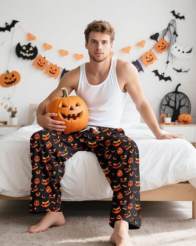 Mens Halloween Christmas Pajama Pants Soft Men Pj Bottoms with Pockets Drawstring Sleep Lounge Pant for Men (M-XL) in Saudi Arabia