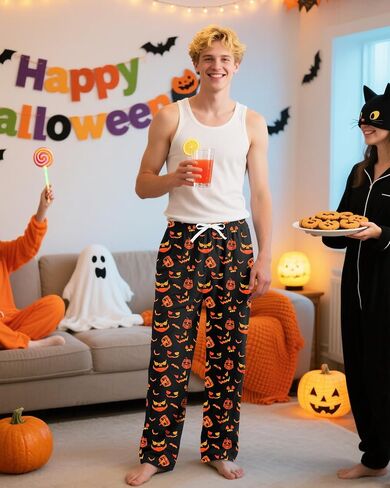 Mens Halloween Christmas Pajama Pants Soft Men Pj Bottoms with Pockets Drawstring Sleep Lounge Pant for Men (M-XL) in Saudi Arabia