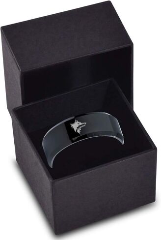 Wolf Wolfpack Pack Canine Conine Ring - Tungsten Band 8mm - Men - Women - 18K Rose Gold Step Bevel Edge - أصفر - رمادي - أزرق - أسود - مصقول - حفل زفاف - هدية قبة مسطحة مسطحة in Kuwait