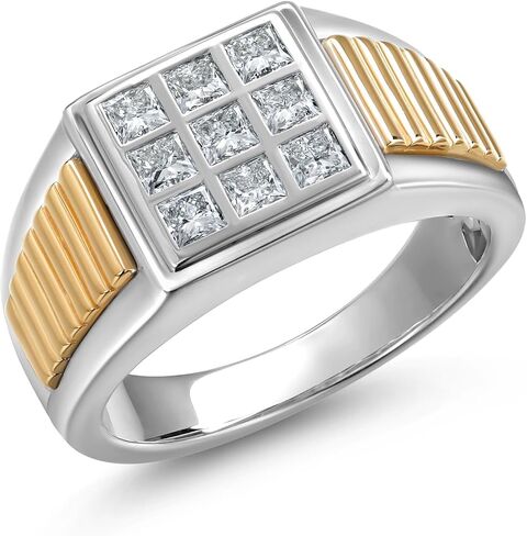 Gem Stone King Men's 925 Silver and 10K Yellow Gold White Lab Grown Diamond Ring | 0.60 Cttw | Gold Ring for Men | Available in Size 7 to 13 in Saudi Arabia