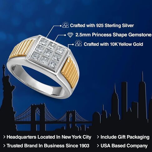Gem Stone King Men's 925 Silver and 10K Yellow Gold White Lab Grown Diamond Ring | 0.60 Cttw | Gold Ring for Men | Available in Size 7 to 13 in Saudi Arabia