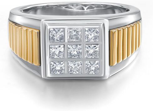 Gem Stone King Men's 925 Silver and 10K Yellow Gold White Lab Grown Diamond Ring | 0.60 Cttw | Gold Ring for Men | Available in Size 7 to 13 in Saudi Arabia