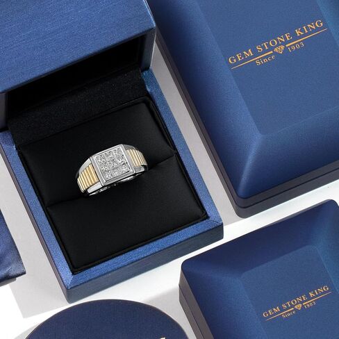 Gem Stone King Men's 925 Silver and 10K Yellow Gold White Lab Grown Diamond Ring | 0.60 Cttw | Gold Ring for Men | Available in Size 7 to 13 in Saudi Arabia