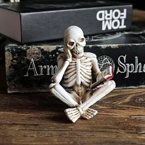 1 Piece Halloween Skeleton Decoration Gothic Cross-Legged and Reading Skull Figurine Exquisite Horror Sculpture for Desk Bookshelf Fireplace Party Living Room Office Decor in Kuwait