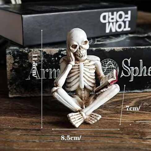 1 Piece Halloween Skeleton Decoration Gothic Cross-Legged and Reading Skull Figurine Exquisite Horror Sculpture for Desk Bookshelf Fireplace Party Living Room Office Decor in Kuwait