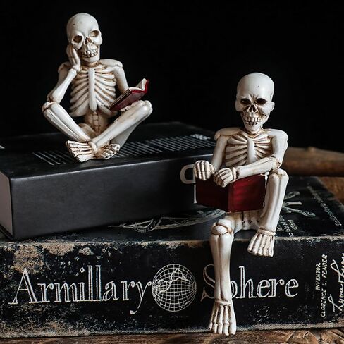 1 Piece Halloween Skeleton Decoration Gothic Cross-Legged and Reading Skull Figurine Exquisite Horror Sculpture for Desk Bookshelf Fireplace Party Living Room Office Decor in Kuwait