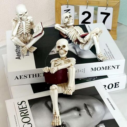 1 Piece Halloween Skeleton Decoration Gothic Cross-Legged and Reading Skull Figurine Exquisite Horror Sculpture for Desk Bookshelf Fireplace Party Living Room Office Decor in Kuwait