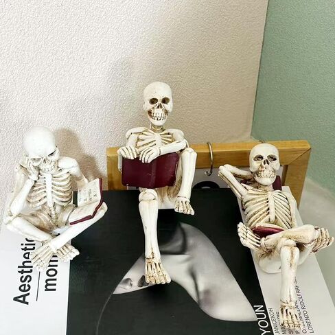 1 Piece Halloween Skeleton Decoration Gothic Cross-Legged and Reading Skull Figurine Exquisite Horror Sculpture for Desk Bookshelf Fireplace Party Living Room Office Decor in Kuwait