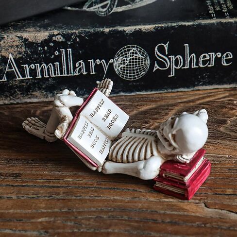 1 Piece Halloween Skeleton Decoration Gothic Cross-Legged and Reading Skull Figurine Exquisite Horror Sculpture for Desk Bookshelf Fireplace Party Living Room Office Decor in Kuwait