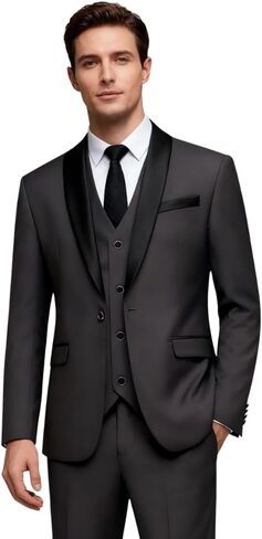 Men's 3 Piece Slim Fit Suit, Formal Business Tuxedo Set with Jacket, Vest, Pants, 4 Button Design for Wedding in Saudi Arabia