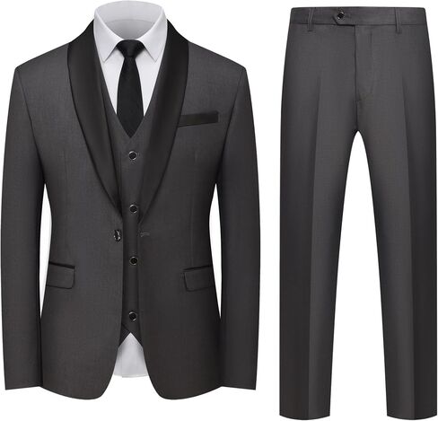 Men's 3 Piece Slim Fit Suit, Formal Business Tuxedo Set with Jacket, Vest, Pants, 4 Button Design for Wedding in Saudi Arabia