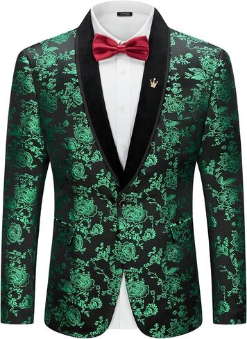 ynd Men's Velvet Floral Blazer ، Studo Button One Button ، معطف شال للبصفقة للبصفقة العشاء حفل زفاف حفلة موسيقية in Saudi Arabia