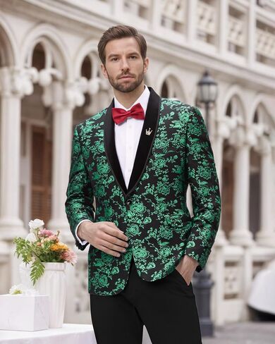 ynd Men's Velvet Floral Blazer ، Studo Button One Button ، معطف شال للبصفقة للبصفقة العشاء حفل زفاف حفلة موسيقية in Saudi Arabia