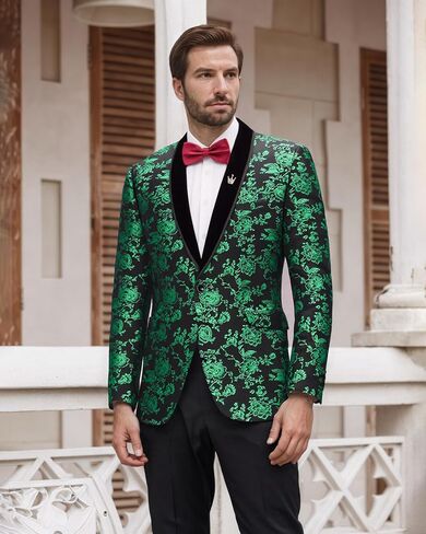 ynd Men's Velvet Floral Blazer ، Studo Button One Button ، معطف شال للبصفقة للبصفقة العشاء حفل زفاف حفلة موسيقية in Saudi Arabia