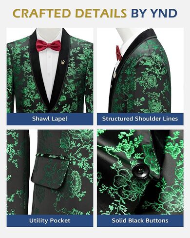 ynd Men's Velvet Floral Blazer ، Studo Button One Button ، معطف شال للبصفقة للبصفقة العشاء حفل زفاف حفلة موسيقية in Saudi Arabia