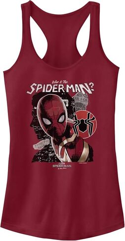 Marvel Junior's Spider Way Home Unmasked Man Slim Fit, Scoop Hem Racerback Tank, Scarlet, Large in Saudi Arabia