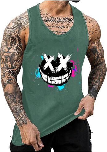 X-Eyes-Smiling-Face Dripping Paint Graffiti T-Shirt Sleeveless Funny Y2K Tank Tops Halloween Graphic Tees for Men in Saudi Arabia