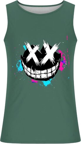 X-Eyes-Smiling-Face Dripping Paint Graffiti T-Shirt Sleeveless Funny Y2K Tank Tops Halloween Graphic Tees for Men in Saudi Arabia