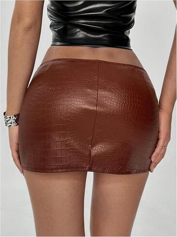 SweatyRocks Women's Low Rise PU Leather Skirt Slim Fitted Bodycon Mini Skirts Streetwear in Saudi Arabia