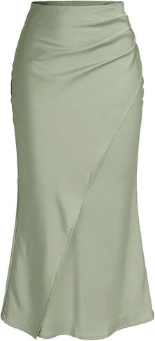 SOLY HUX Women's Satin Maxi Skirt Elegant Wrap High Waisted Ruched Fishtail Dressy Casual Skirts in Saudi Arabia