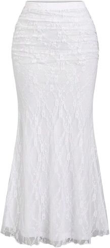 SHENHE Women's Elegant Lace Long Skirt Elastic High Waisted Ruched Bodycon Fishtail Skirt in Saudi Arabia
