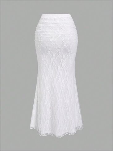 SHENHE Women's Elegant Lace Long Skirt Elastic High Waisted Ruched Bodycon Fishtail Skirt in Saudi Arabia