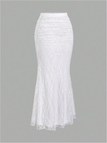 SHENHE Women's Elegant Lace Long Skirt Elastic High Waisted Ruched Bodycon Fishtail Skirt in Saudi Arabia